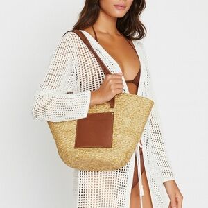 Haute Hippie Jute Straw Leather Bag Beach Tropical Bag Pool